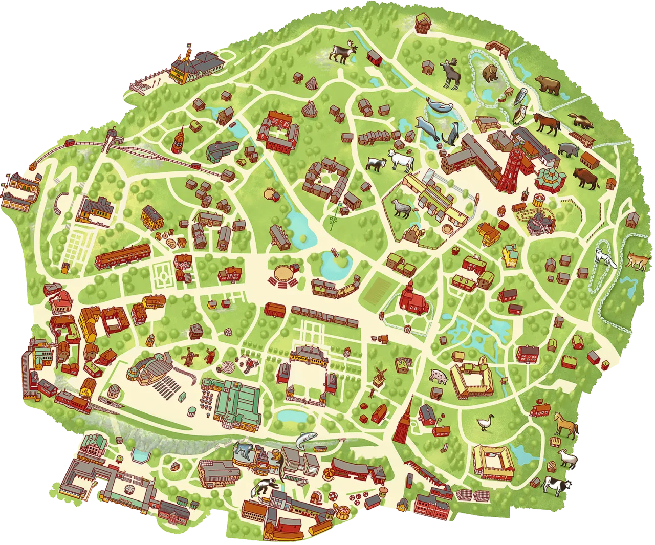 Skansen w Holi mapa dojazdu lub widok z lotu ptaka