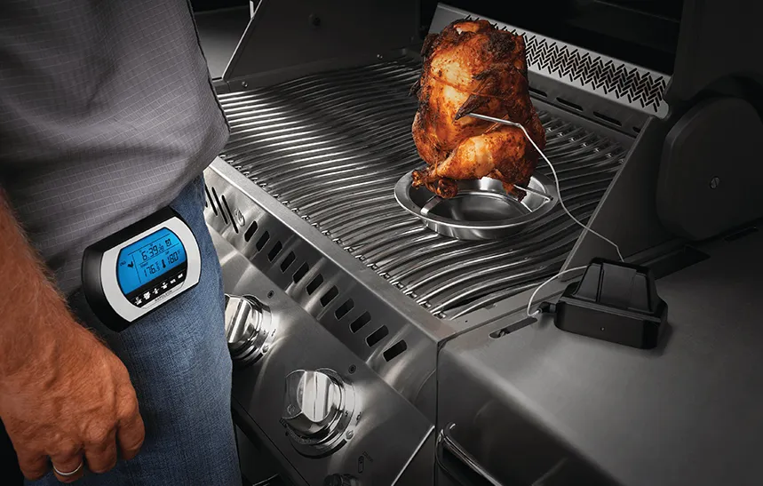 Sprawdzanie temperatury w udku kurczaka termometrem