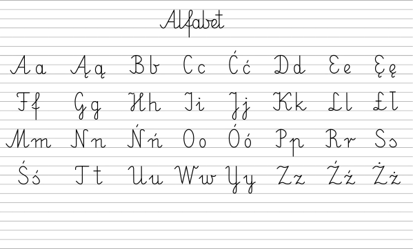 polski alfabet pisany wz&oacute;r do nauki pisania