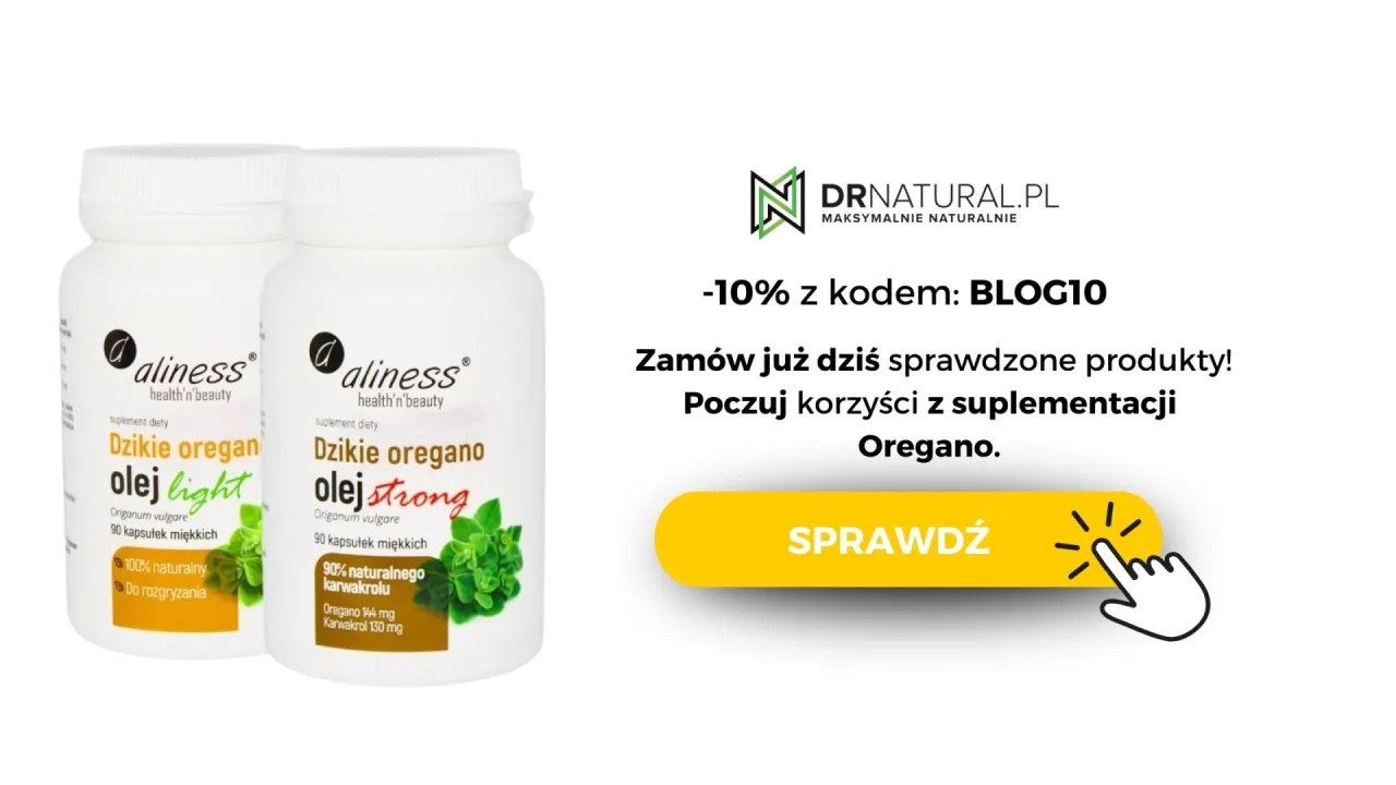 Olej oregano Aliness &ndash; na co jest? Suplementy diety z dzikiego oregano light i strong. Poczuj korzyści z suplementacji.