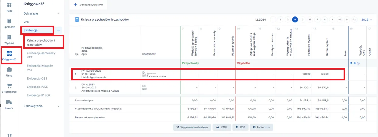 Faktura hotel VAT przedsiębiorca