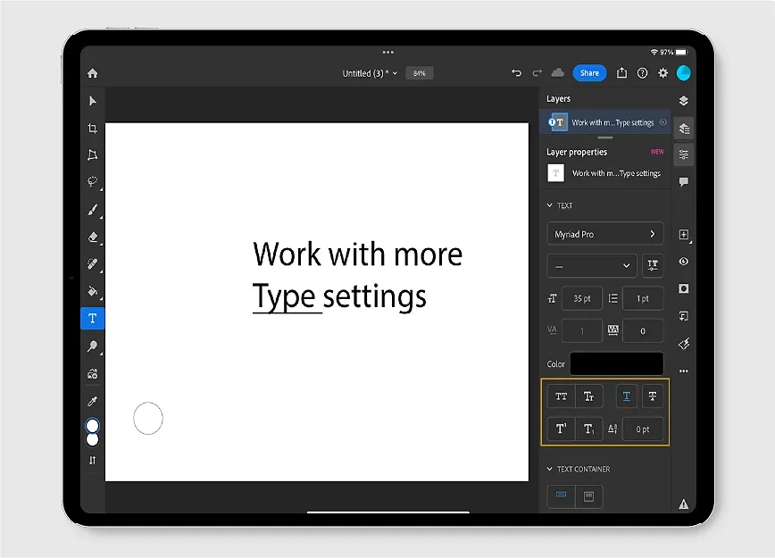 Narzędzie Tekst Photoshop ikona i panel