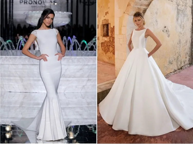 r&oacute;żne style woalek ślubnych z sukniami