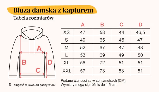 tabela rozmiar&oacute;w bluzy damskiej