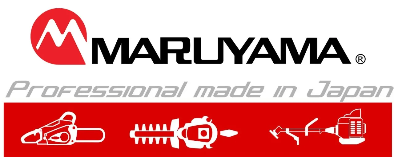 Maruyama logo i sprzęt ogrodniczy