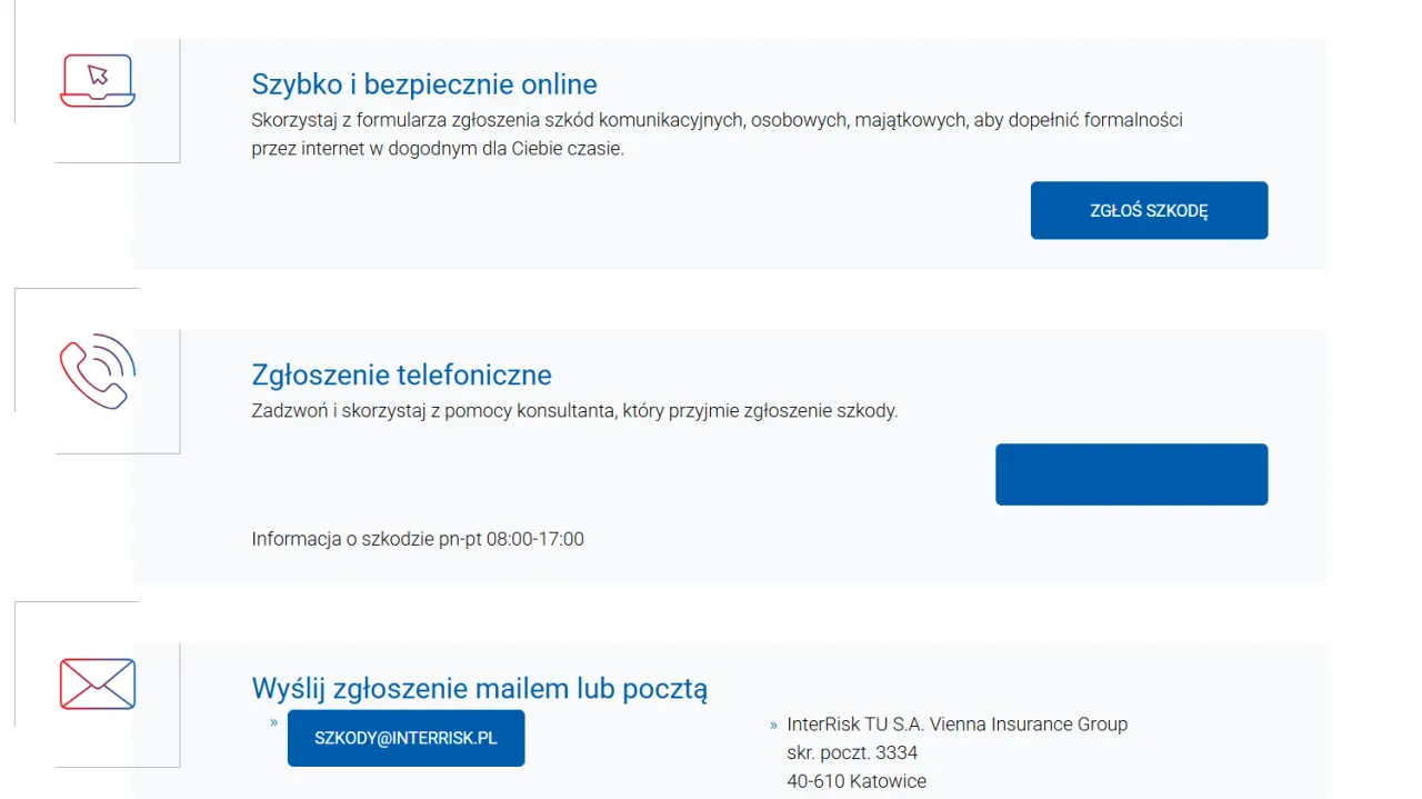 InterRisk TU S.A. Vienna Insurance Group: zgłoś szkodę online, telefonicznie lub mailowo. Dowiedz się, interrisk co to za firma.
