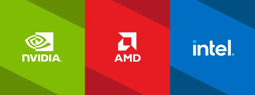 Loga producentów kart graficznych NVIDIA AMD Intel
