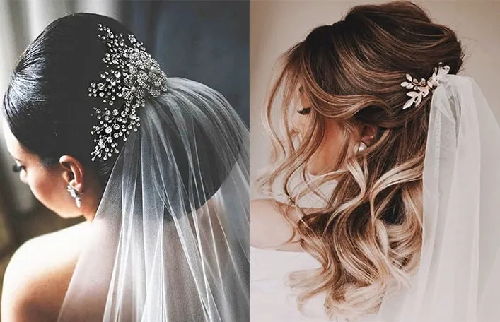 nowoczesne ozdoby ślubne na głowę panna młoda kolaż