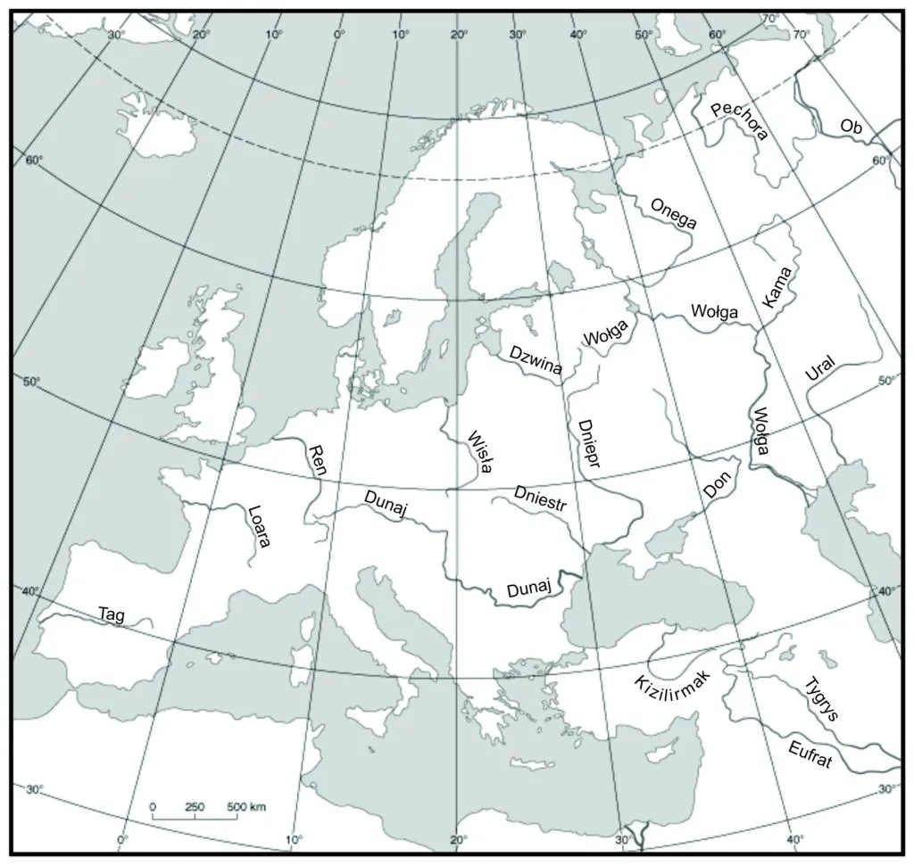 Zdjęcie Mapa rzek Europy - Rzeki i ich dorzecza