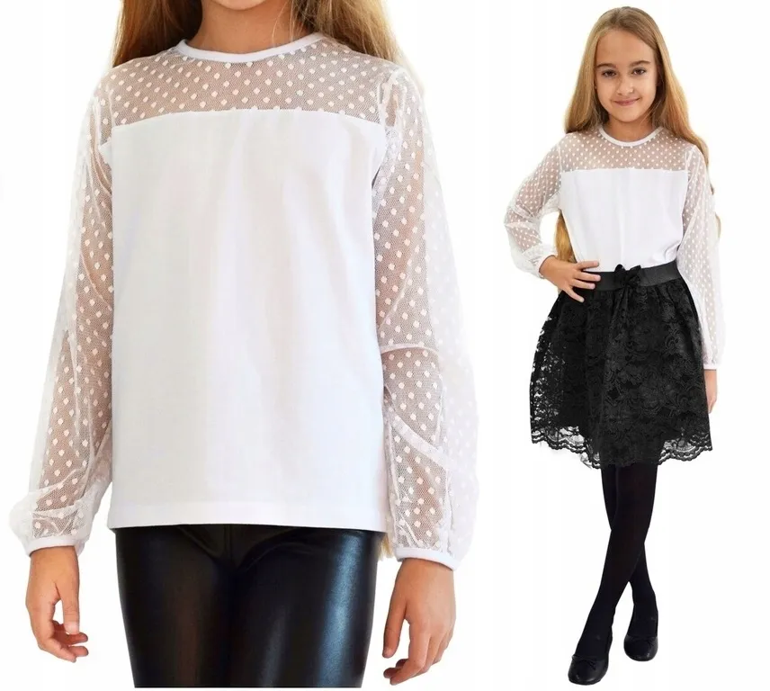 Zdjęcie Biała bluzka z koronką dla dziewczynki – eleganckie modele na każdą okazję