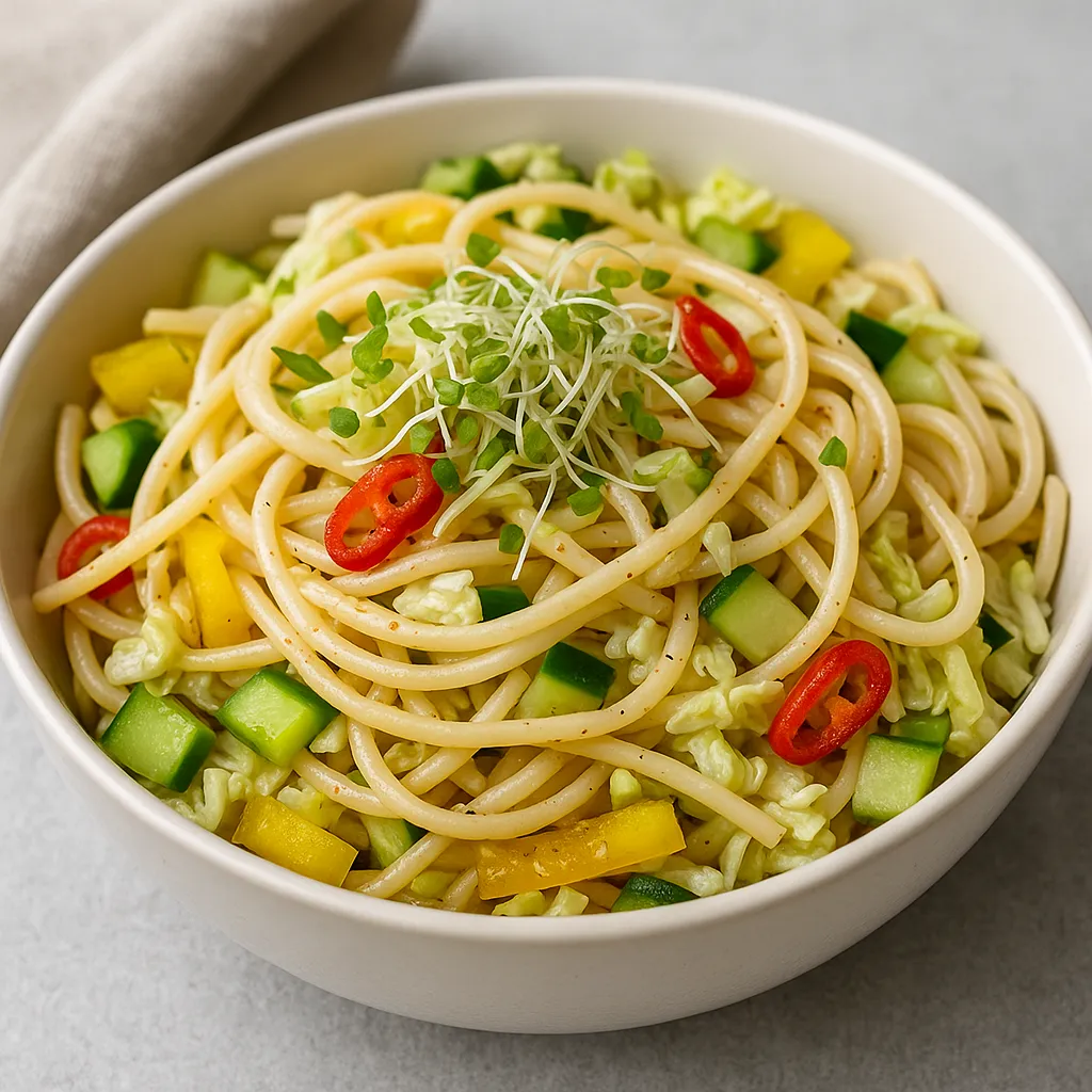 Zdjęcie Pyszna sałatka z makaronem spaghetti, która zachwyci Twoich gości