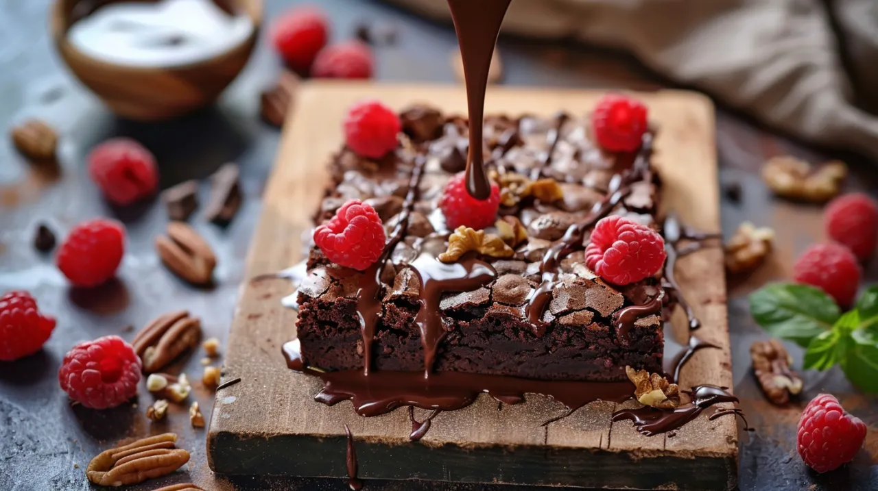 Zdjęcie Przepis na brownie z malinami, czekoladą i orzechami