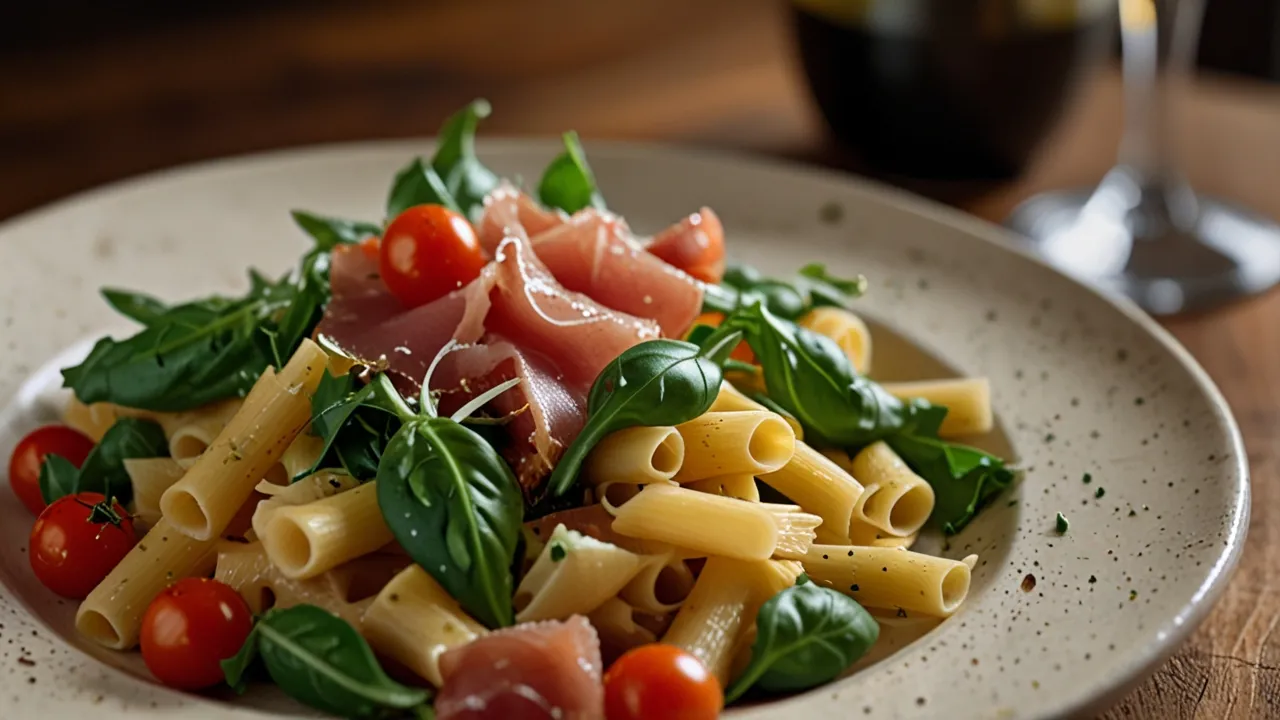 Zdjęcie Makaron z rukolą i szynką parmeńską: Smakowite danie na każdy dzień