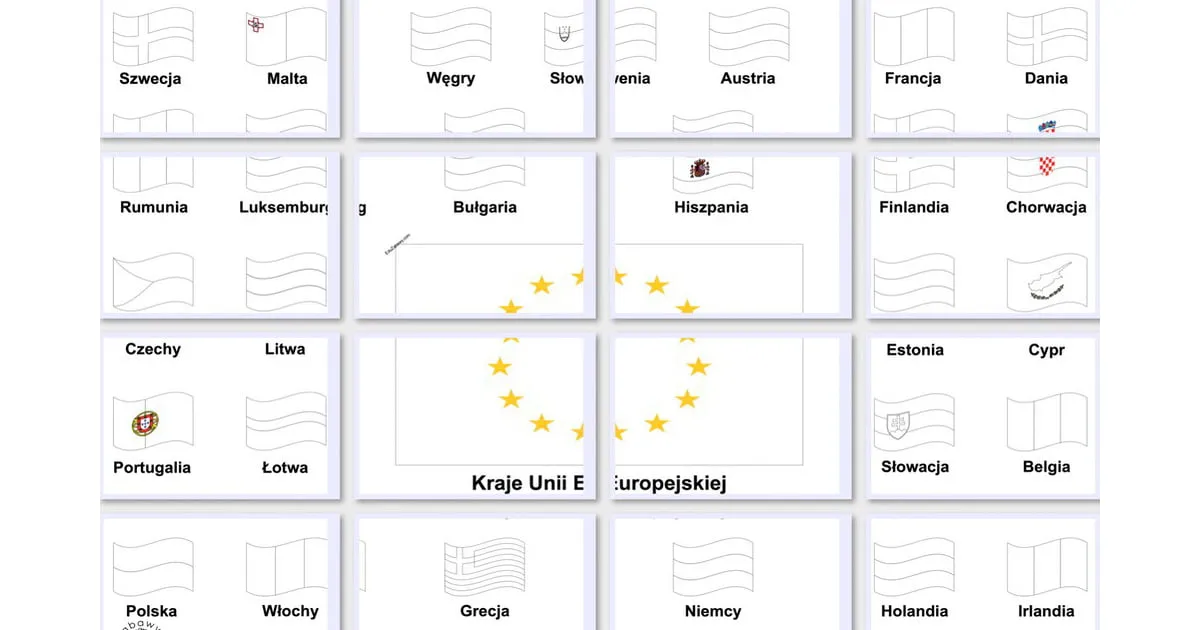 Zdjęcie Kolorowanki flag Europy: Grecja, Francja, Niemcy do druku dla dzieci