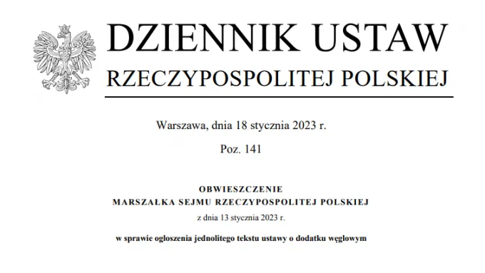 Zdjęcie Pełny tekst ustawy o dodatku węglowym i jej wpływ na obywateli