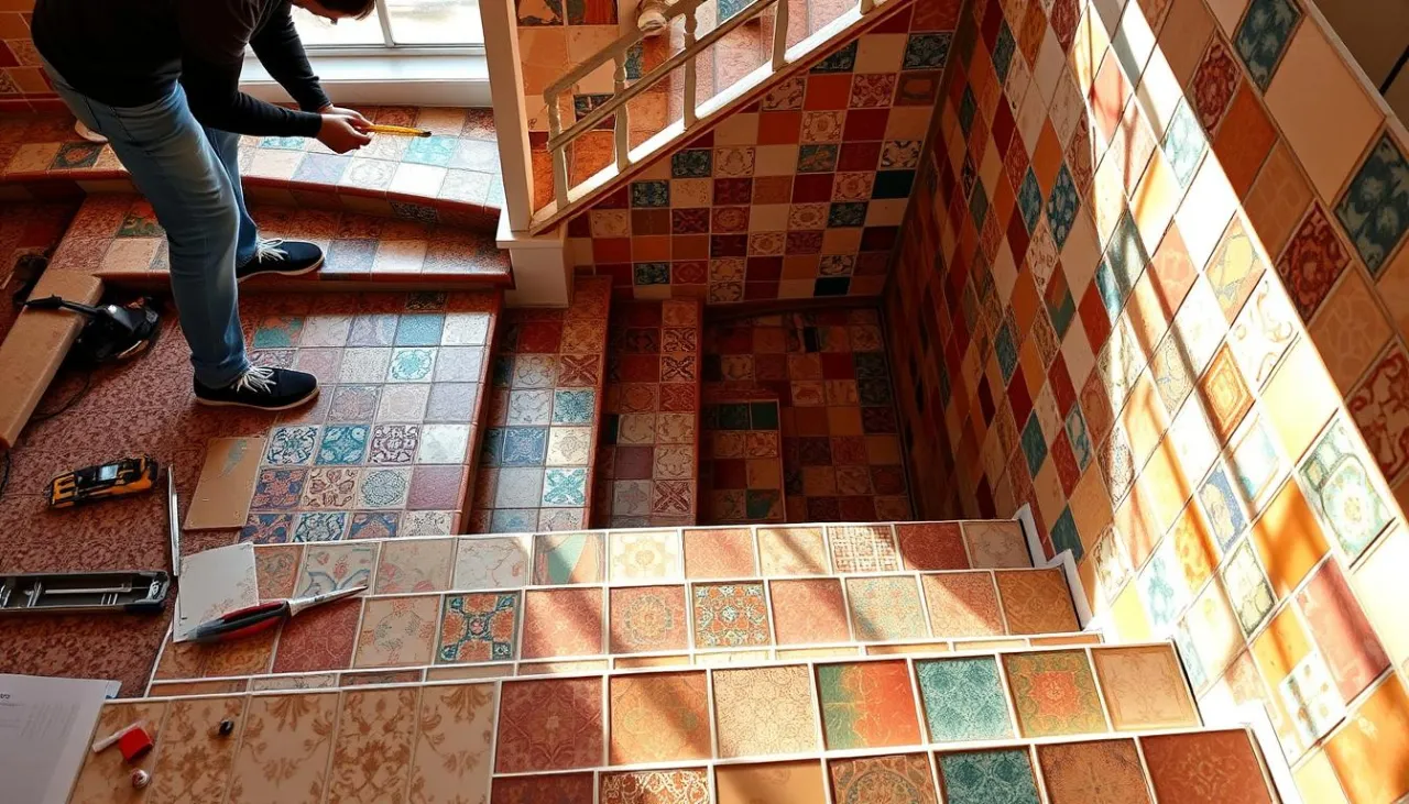 Zdjęcie Precyzyjne układanie płytek na schodach półokrągłych krok po kroku bez błędów