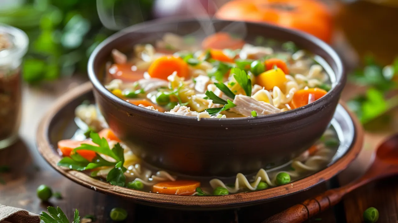 Zdjęcie Zupa z kurczakiem, ryżem, warzywami i curry