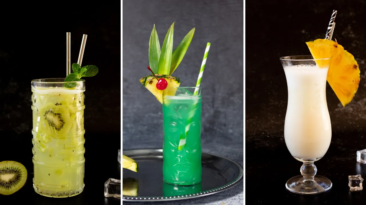 Zdjęcie Orzeźwiający drink z blue curacao i sokiem jabłkowym na lato
