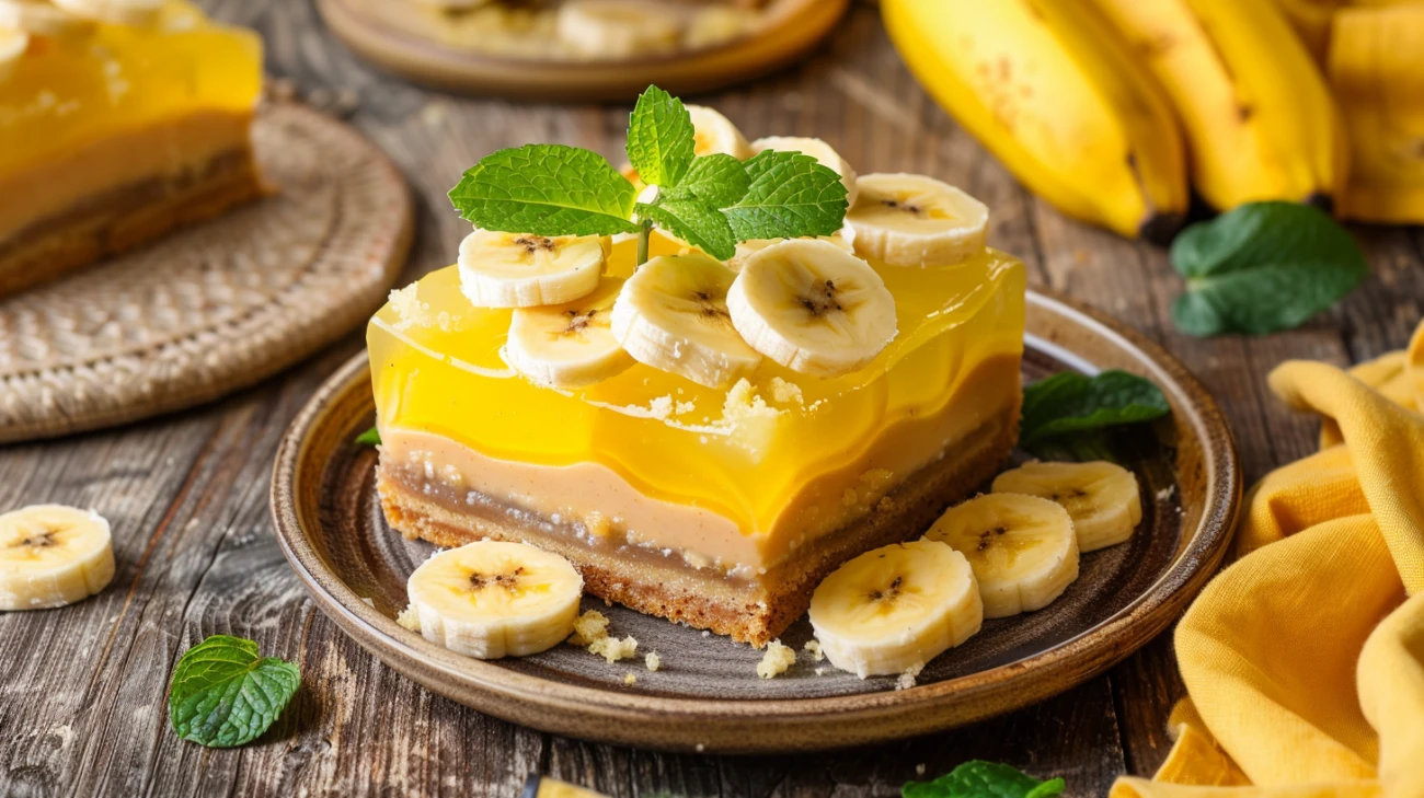 Zdjęcie Orzeźwiające ciasto bananowe z galaretką: idealne na lato