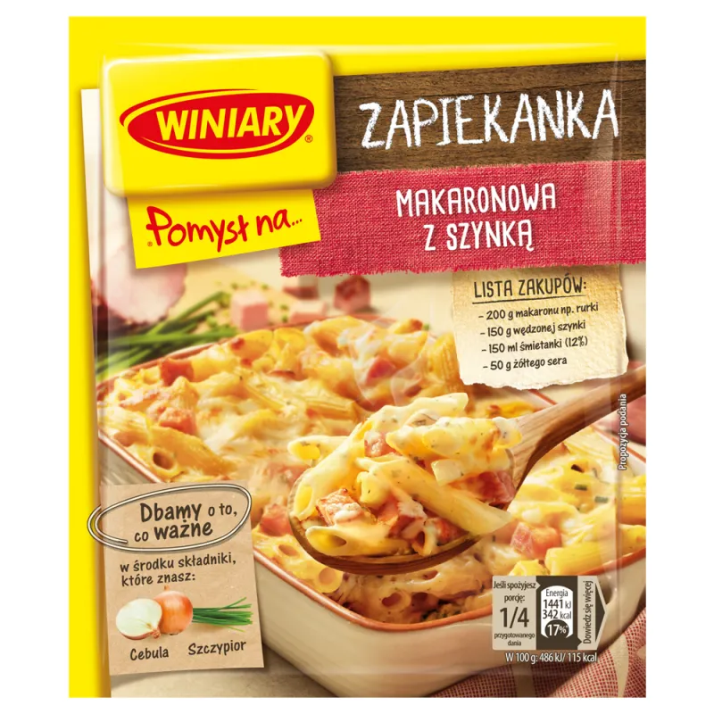 Zdjęcie Szybka zapiekanka makaronowa z kiełbasą Winiary - idealny obiad w 35 minut