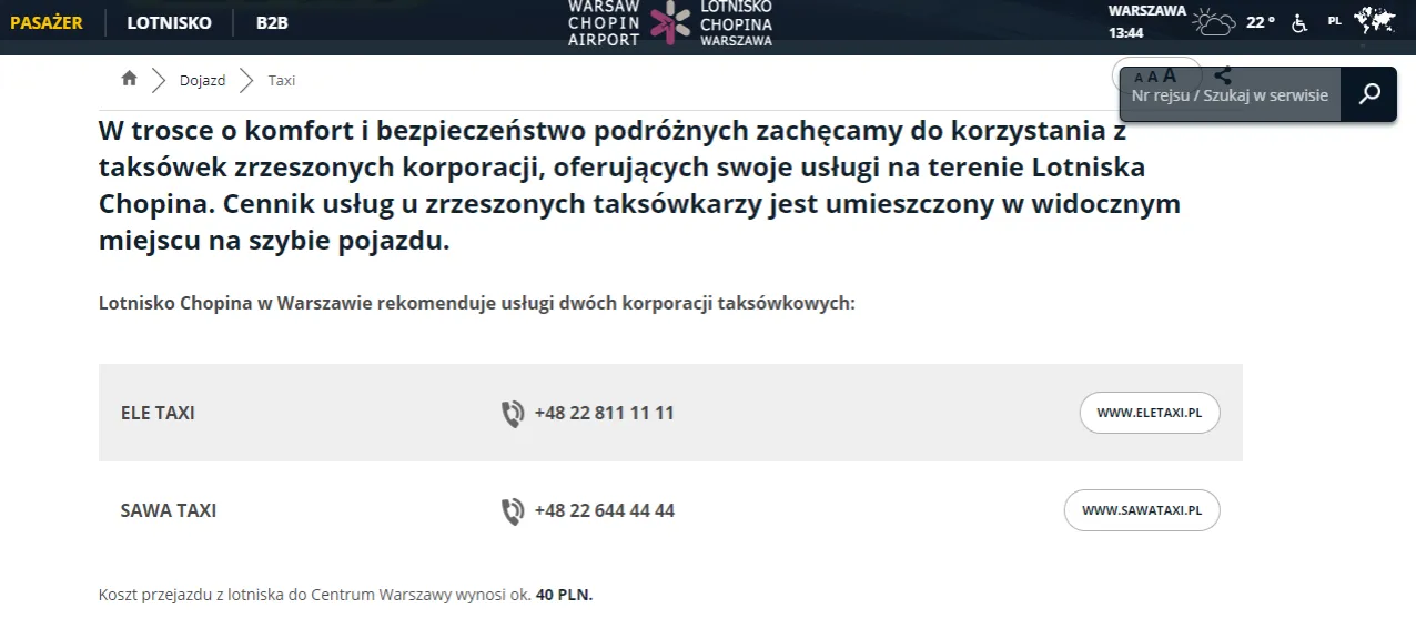 Zdjęcie Ile kosztuje taxi z dworca warszawa gdańska na lotnisko chopina? Sprawdź!