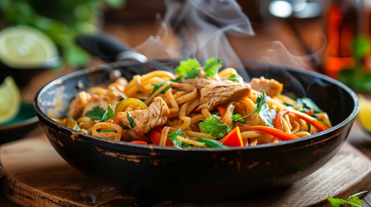 Zdjęcie Makaron udon po tajsku - Przepis na smażony makaron z kurczakiem