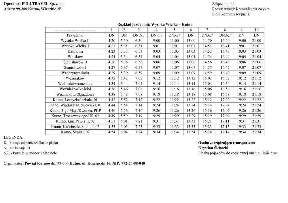 Zdjęcie Rozkład jazdy MZK Kutno &ndash; aktualne trasy i godziny odjazd&oacute;w