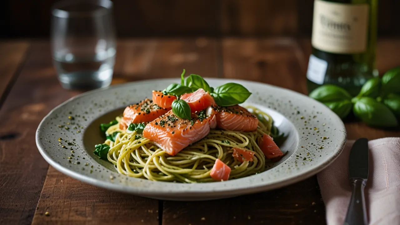 Zdjęcie Makaron z pesto i łososiem: Prosty przepis na wyjątkowy i smaczny obiad