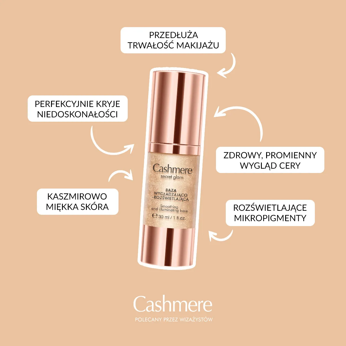 Zdjęcie Cashmere baza rozświetlająco-wygładzająca pod makijaż 30ml - sekrety idealnej cery