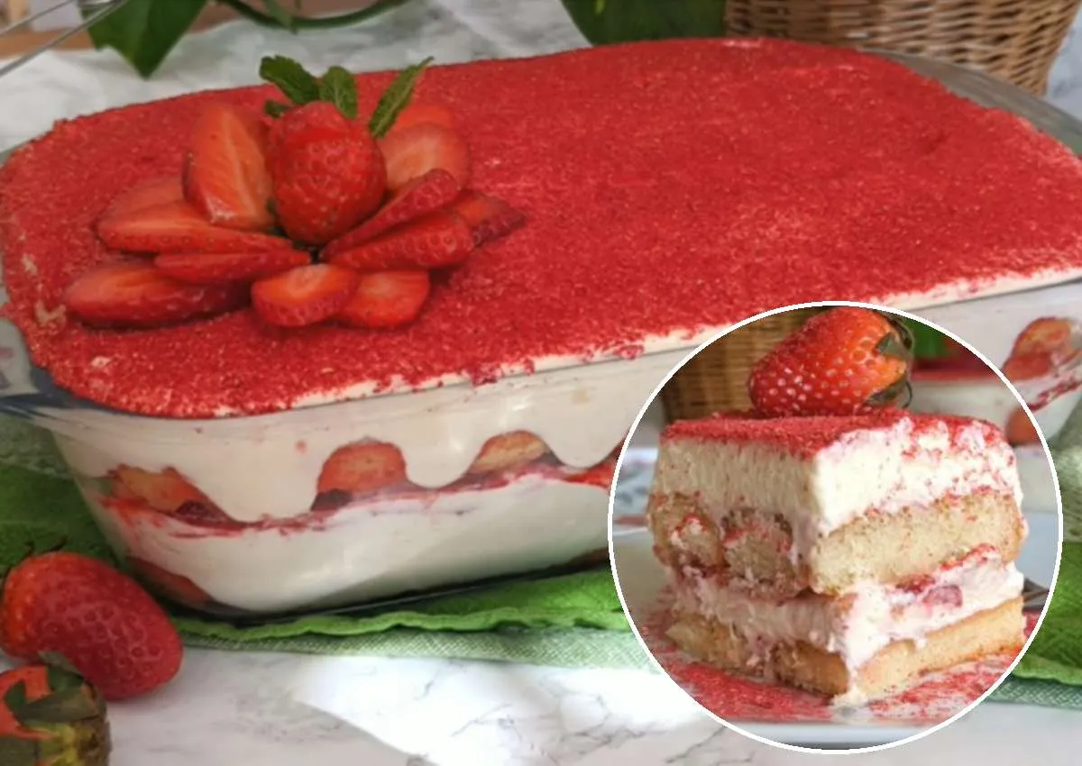 Zdjęcie Orzeźwiające tiramisu truskawkowe bez jajek na upalne dni sezonu