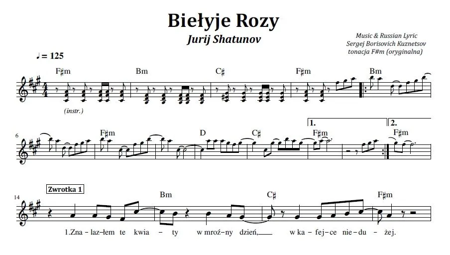Zdjęcie Biełyje rozy chwyty gitarowe - zagraj ulubioną piosenkę łatwo
