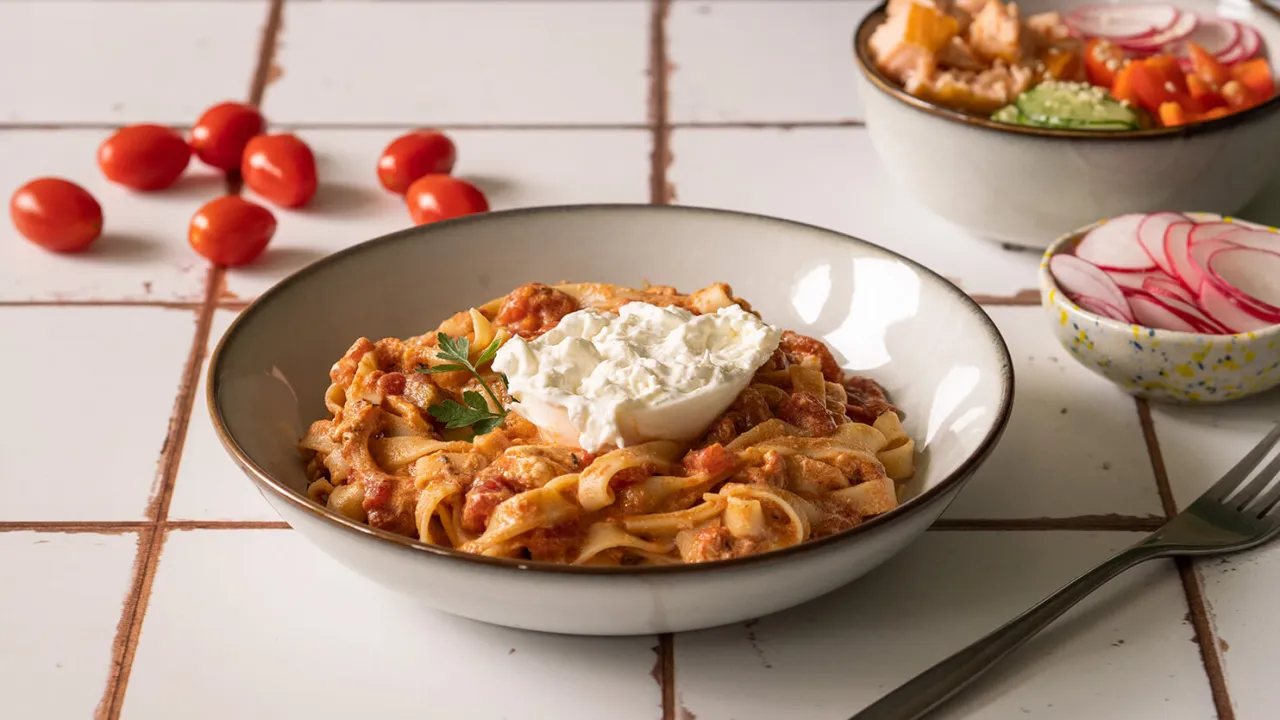 Zdjęcie Pyszne spaghetti z burratą: prosty przepis na wykwintne danie