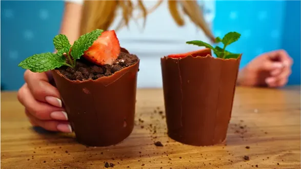 Czekoladowe doniczki z truskawkami