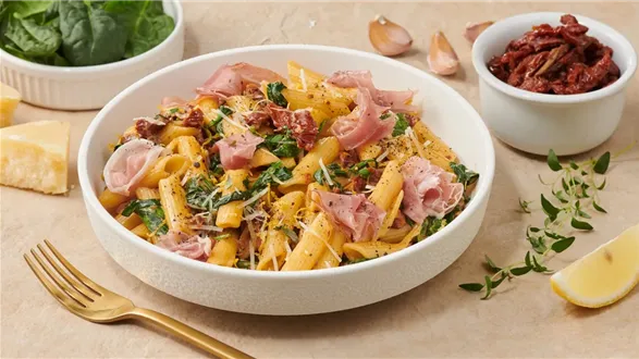 Penne w kremowym sosie z szynką parmeńską