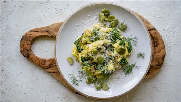 Risotto z bobem i wędzonym kurczakiem
