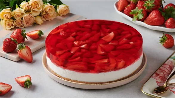 Sernik na zimno z galaretką z truskawkami