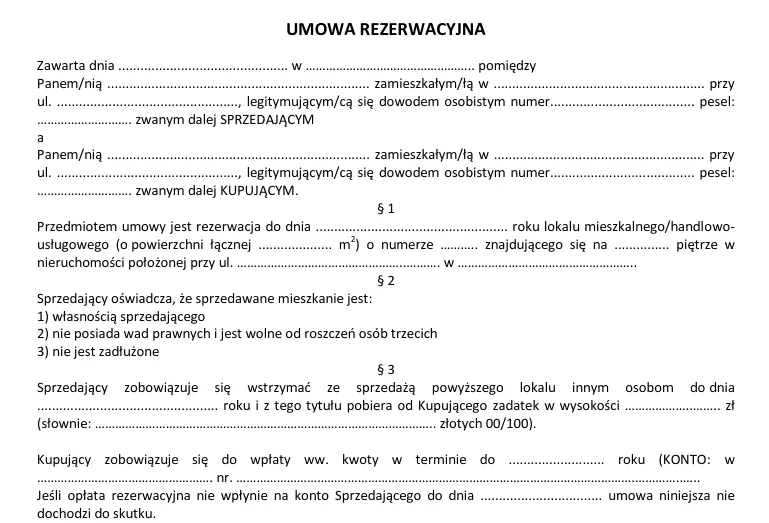 Co powinna zawierać umowa rezerwacyjna z deweloperem, aby chronić Twoje interesy?