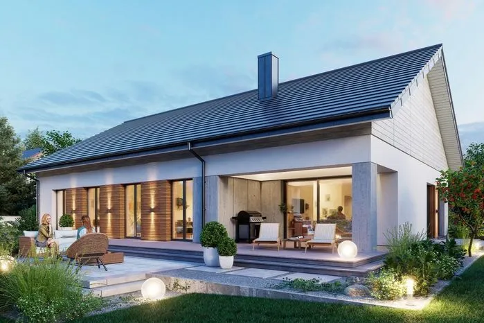 Dom parterowy z dachem dwuspadowym – funkcjonalność i estetyka w jednym