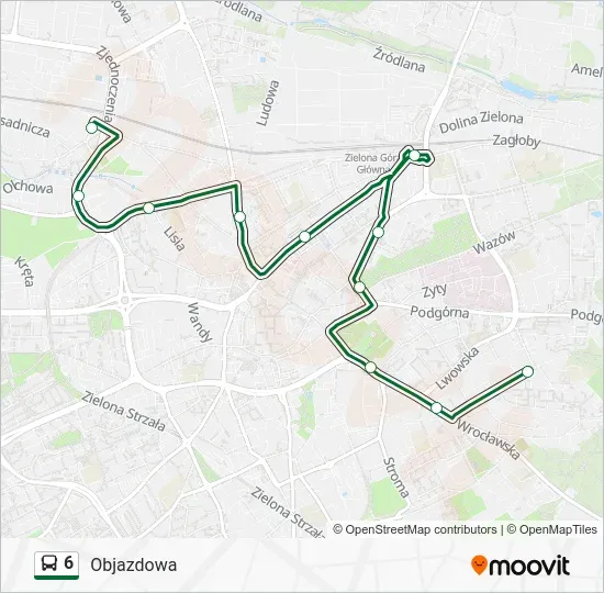 Rozkład jazdy MZK Zielona Góra Linia 6: Trasa i Godziny