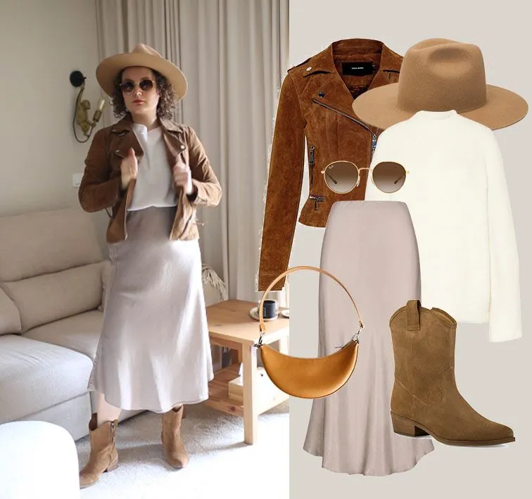 Jak stylizować długą beżową spódnicę, aby wyglądać modnie?