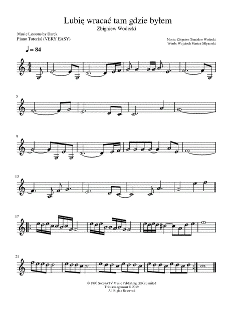 Nuty do Lubię wracać tam gdzie byłem – graj ulubioną piosenkę Nuty do Lubię wracać tam gdzie byłem – graj ulubioną piosenkę