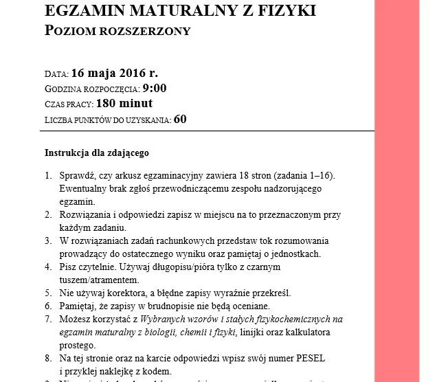 Matura z fizyki: Przybory, zakazy CKE. Sprawdź, co musisz mieć!