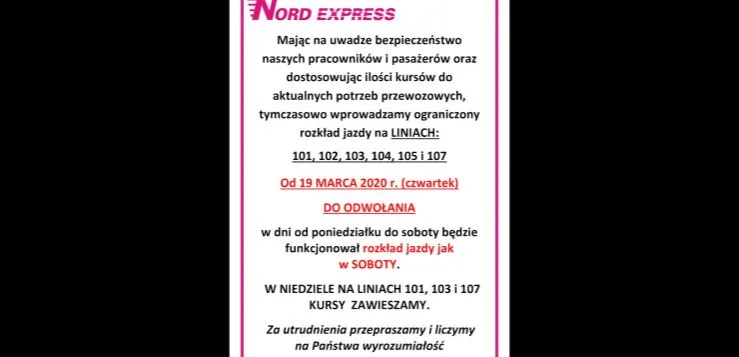 Rozkład jazdy nord 105 – sprawdź godziny odjazdów i zmiany w trasie