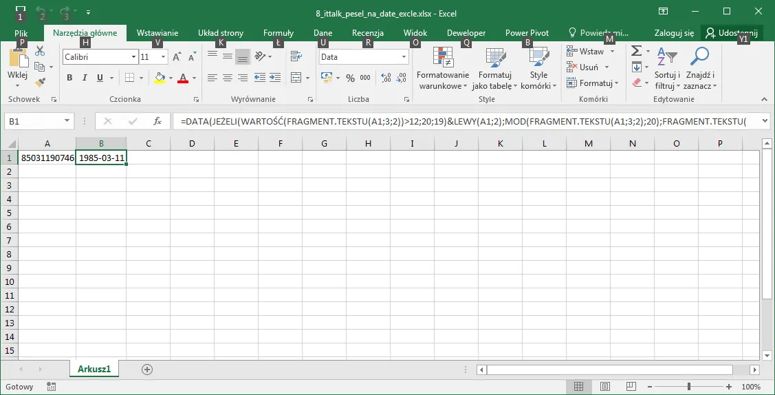 Jak łatwo odczytać datę urodzenia z PESEL w Excelu - Poradnik