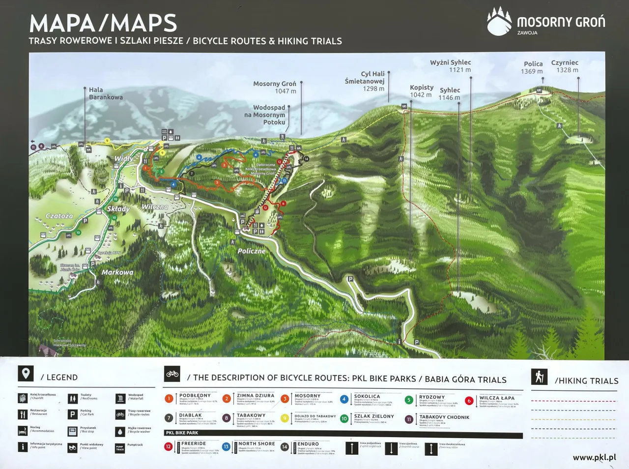 Trasy rowerowe na Mosornym Groniu: trudności, długość i najlepsze widoki