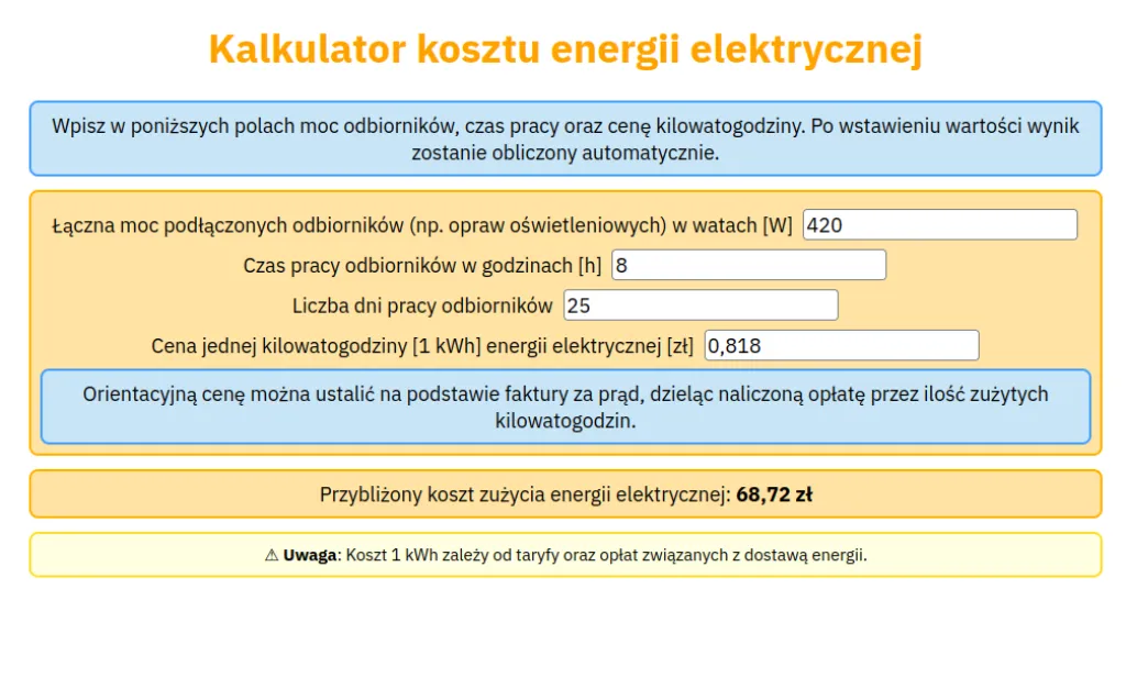 Ile zapłacisz za prąd? Prosty kalkulator kosztów energii