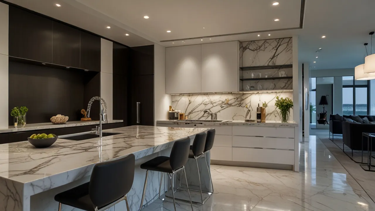 Biała kuchnia z marmurowym blatem: Styl i luksus w jednym