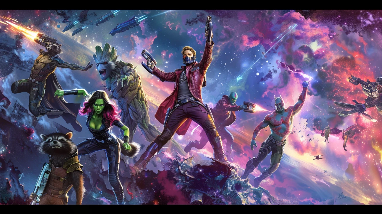 Strażnicy Galaktyki - plakat z kosmicznymi bohaterami